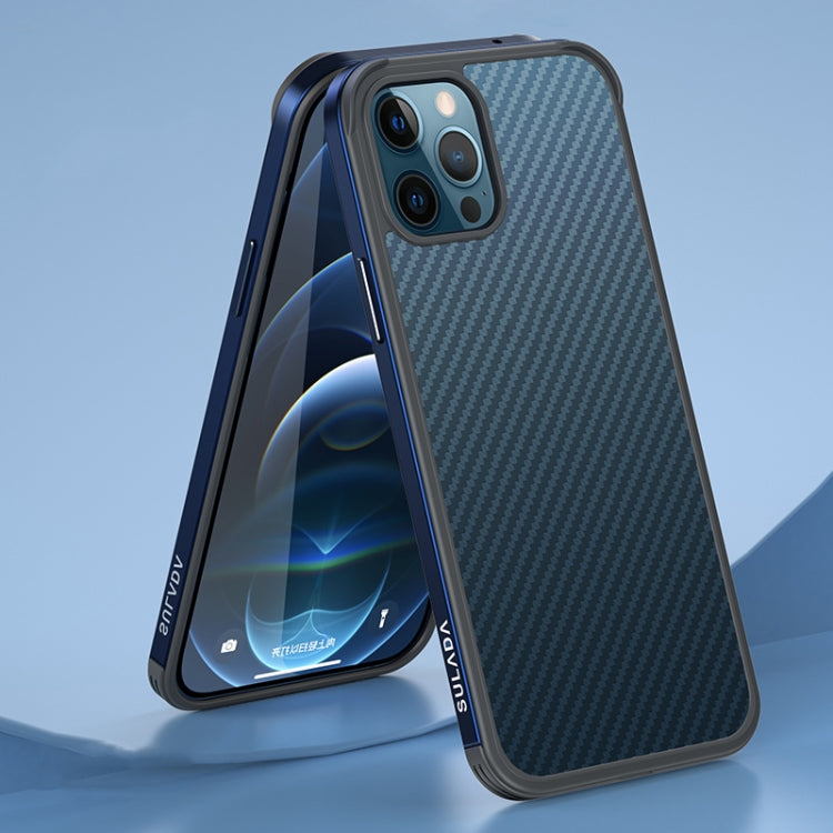 For iPhone 13 Pro SULADA Luxury 3D Carbon Fiber Textured Metal + TPU Frame Phone Case(Sea Blue) - HoMEdemic™ 