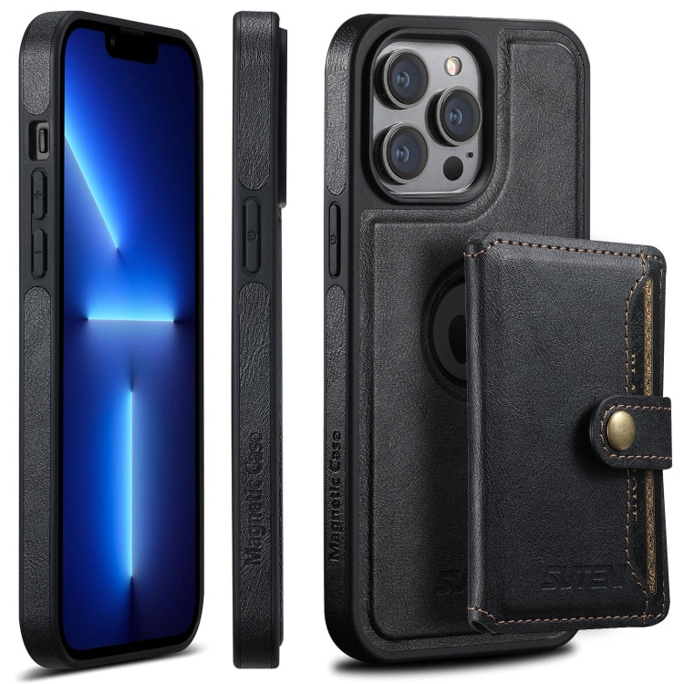 For iPhone 13 Pro Suteni M1 Oil Wax MagSafe Detachable Horizontal Card Bag Phone Case(Black) - HoMEdemic™ 