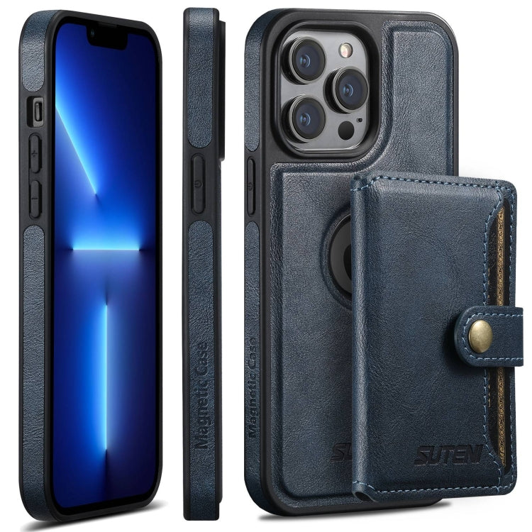 For iPhone 13 Pro Suteni M1 Oil Wax MagSafe Detachable Horizontal Card Bag Phone Case(Blue) - HoMEdemic™ 
