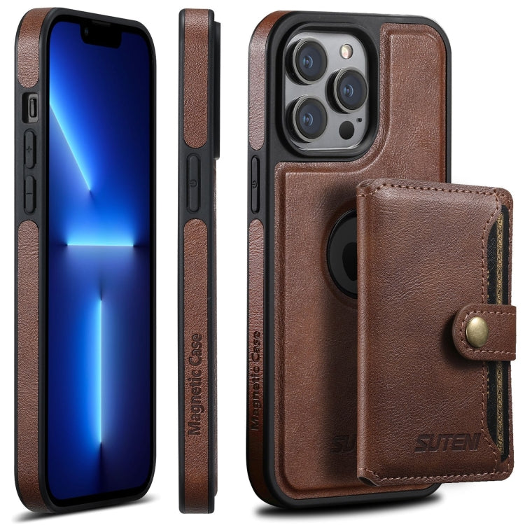 For iPhone 13 Pro Suteni M1 Oil Wax MagSafe Detachable Horizontal Card Bag Phone Case(Brown) - HoMEdemic™ 