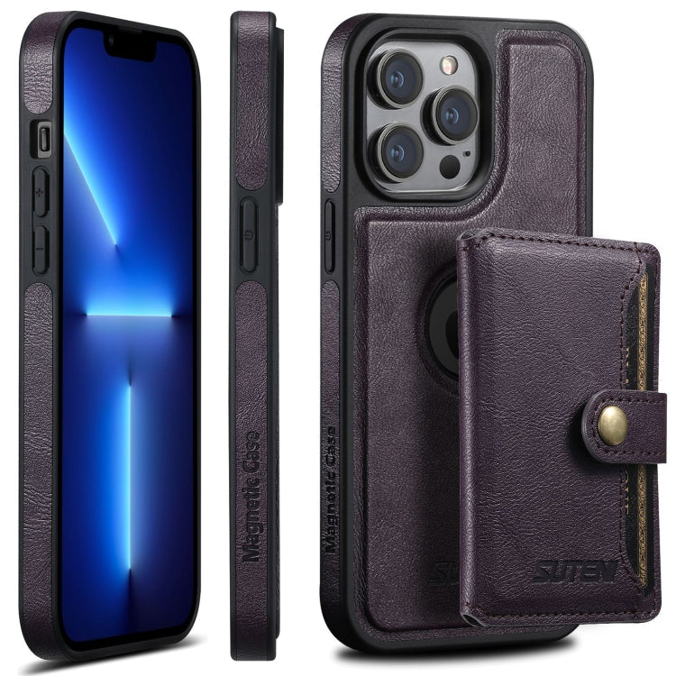 For iPhone 13 Pro Suteni M1 Oil Wax MagSafe Detachable Horizontal Card Bag Phone Case(Purple) - HoMEdemic™ 