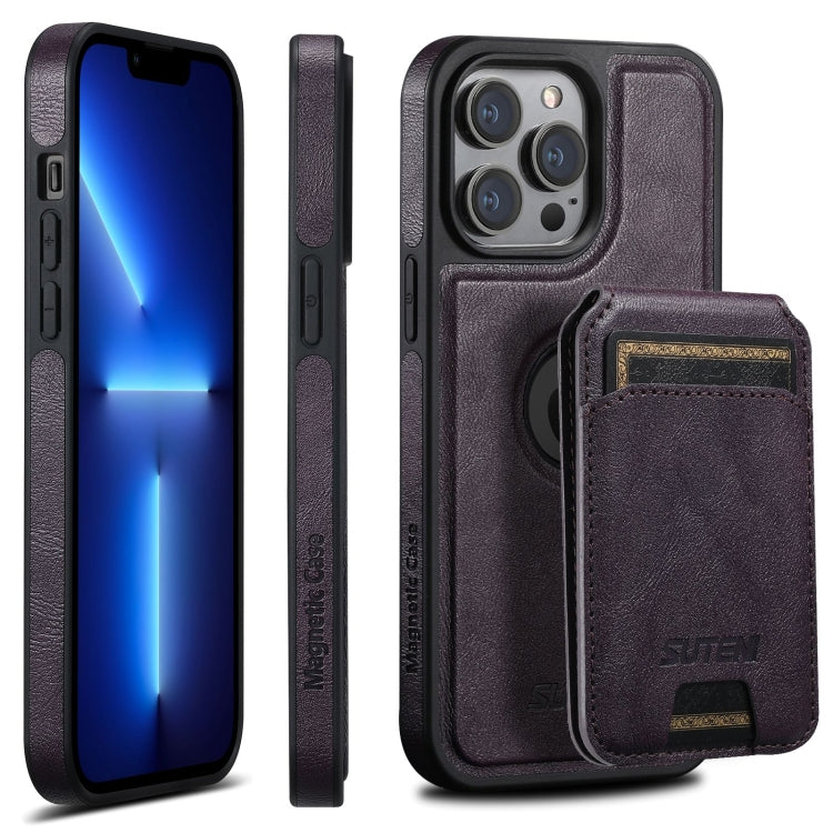 For iPhone 13 Pro Suteni M2 Oil Wax MagSafe Horizontal Card Bag Phone Case(Purple) - HoMEdemic™ 