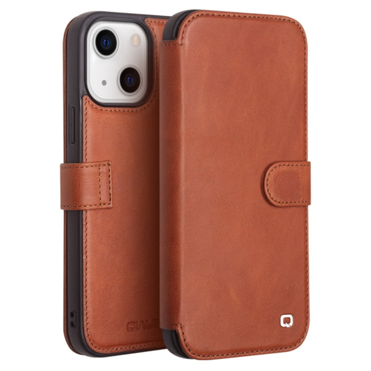 For iPhone 13 QIALINO Magnetic Buckle Phone Leather Case with Card Slot(Brown) - HoMEdemic™ 