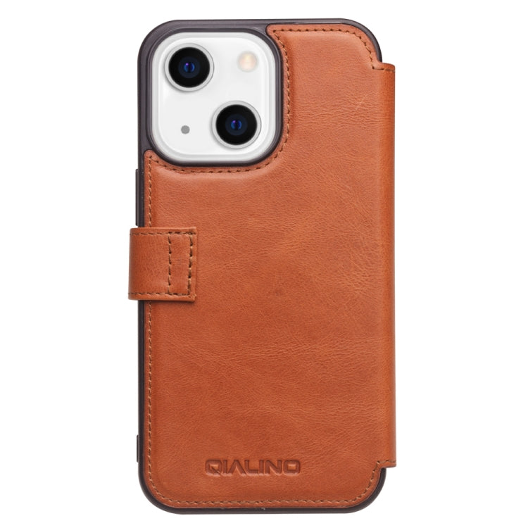 For iPhone 13 QIALINO Magnetic Buckle Phone Leather Case with Card Slot(Brown) - HoMEdemic™ 