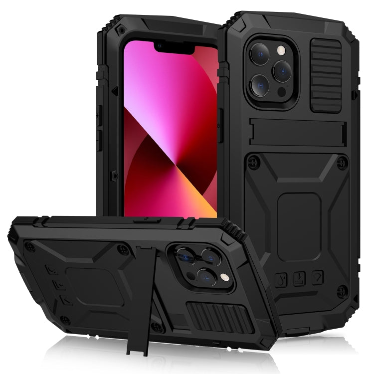 For iPhone 13 R-JUST Shockproof Waterproof Dust-proof Metal + Silicone Protective Case with Holder(Black) - HoMEdemic™ 