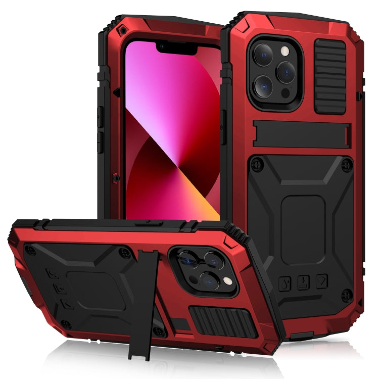 For iPhone 13 R-JUST Shockproof Waterproof Dust-proof Metal + Silicone Protective Case with Holder(Red) - HoMEdemic™ 