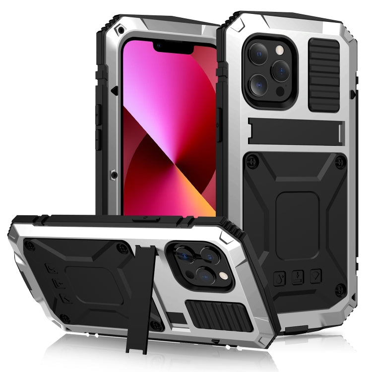 For iPhone 13 R-JUST Shockproof Waterproof Dust-proof Metal + Silicone Protective Case with Holder(Silver) - HoMEdemic™ 
