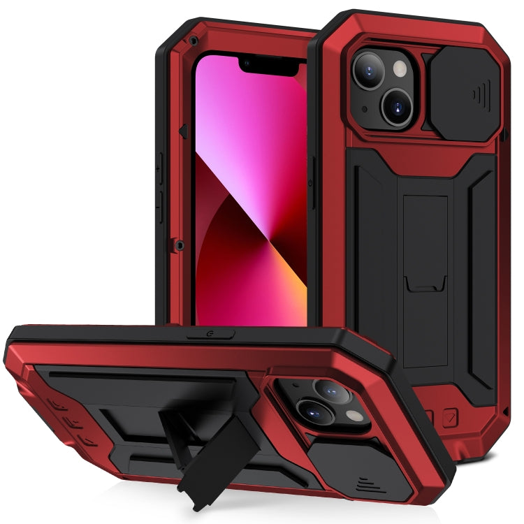 For iPhone 13 R-JUST Sliding Camera Shockproof Life Waterproof Dust-proof Metal + Silicone Protective Case with Holder(Red) - HoMEdemic™ 