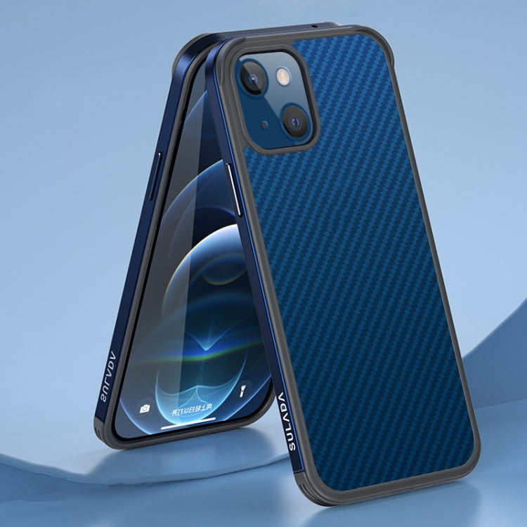 For iPhone 13 SULADA Luxury 3D Carbon Fiber Textured Metal + TPU Frame Phone Case(Sea Blue) - HoMEdemic™ 