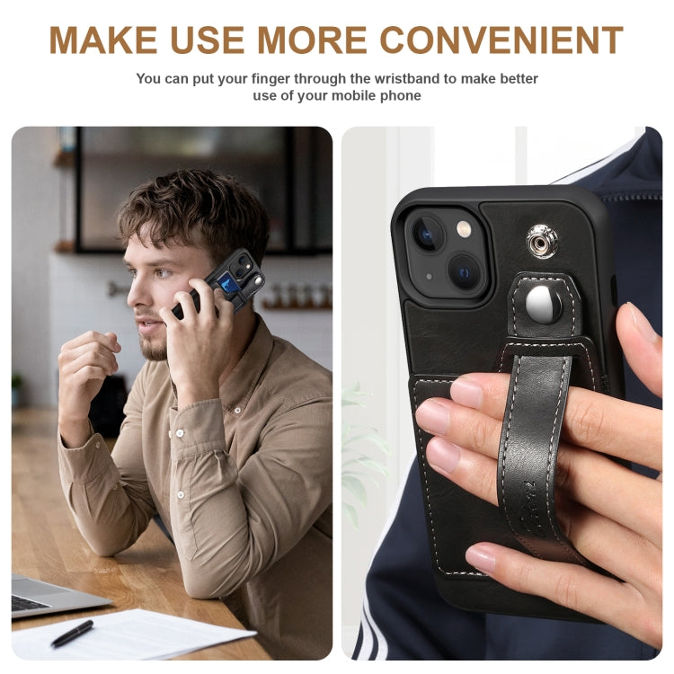 For iPhone 13 Suteni 215 Wrist Strap PU Phone Case(Black) - HoMEdemic™ 
