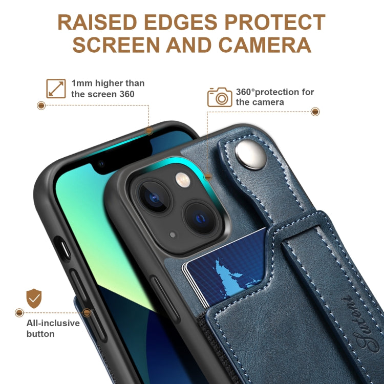 For iPhone 13 Suteni 215 Wrist Strap PU Phone Case(Blue) - HoMEdemic™ 