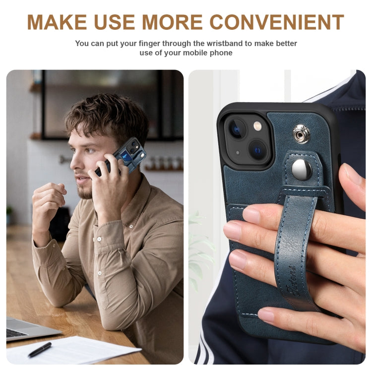For iPhone 13 Suteni 215 Wrist Strap PU Phone Case(Blue) - HoMEdemic™ 