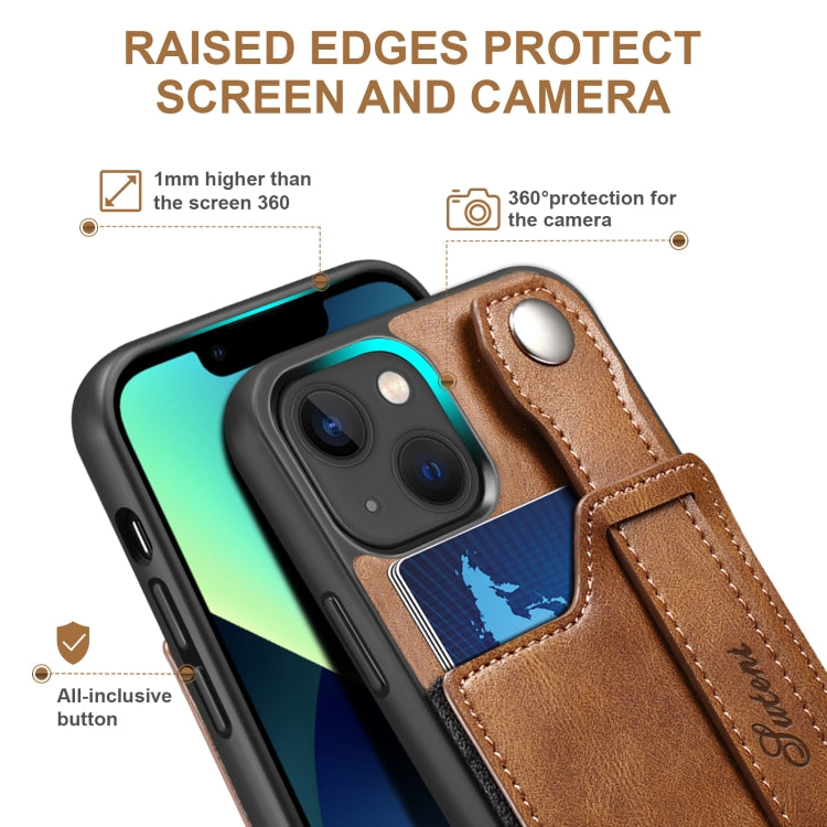 For iPhone 13 Suteni 215 Wrist Strap PU Phone Case(Brown) - HoMEdemic™ 