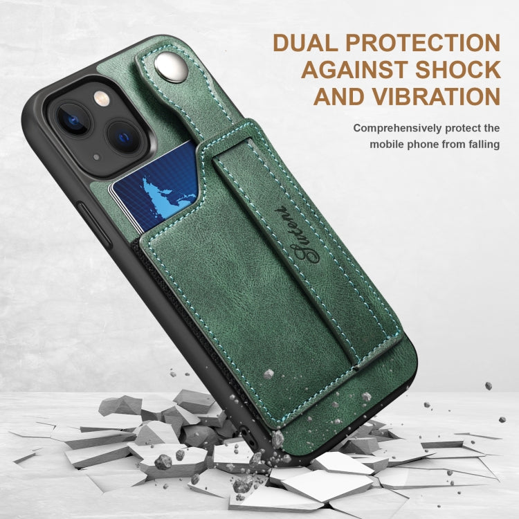 For iPhone 13 Suteni 215 Wrist Strap PU Phone Case(Green) - HoMEdemic™ 