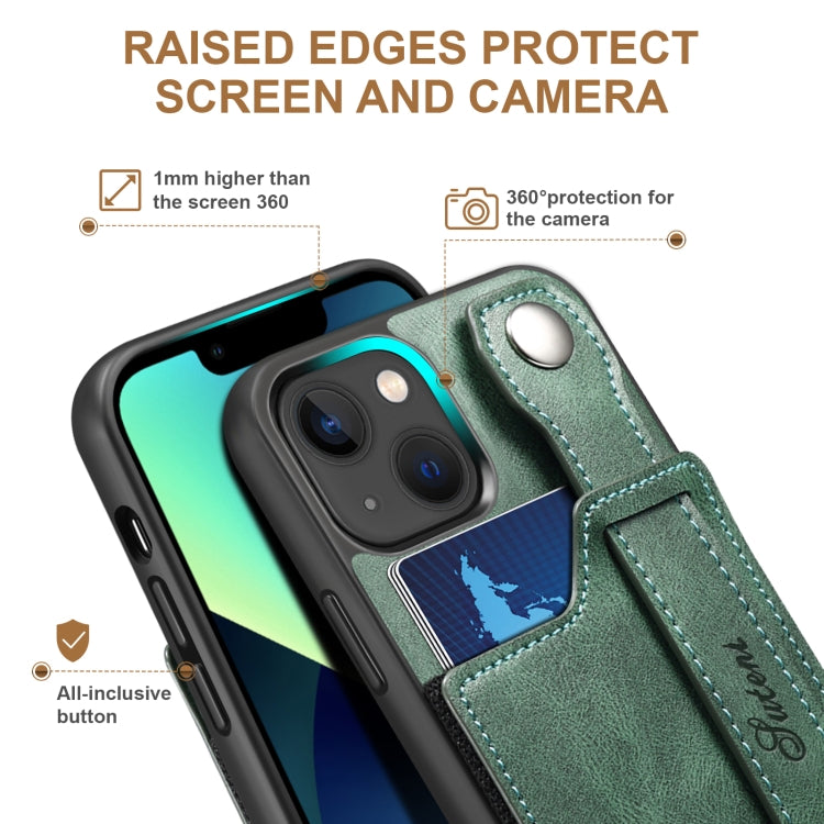 For iPhone 13 Suteni 215 Wrist Strap PU Phone Case(Green) - HoMEdemic™ 