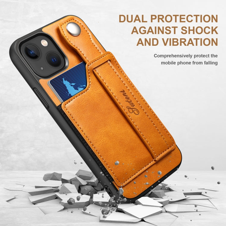 For iPhone 13 Suteni 215 Wrist Strap PU Phone Case(Khaki) - HoMEdemic™ 
