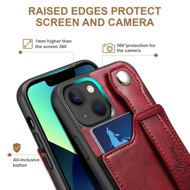 For iPhone 13 Suteni 215 Wrist Strap PU Phone Case(Red) - HoMEdemic™ 