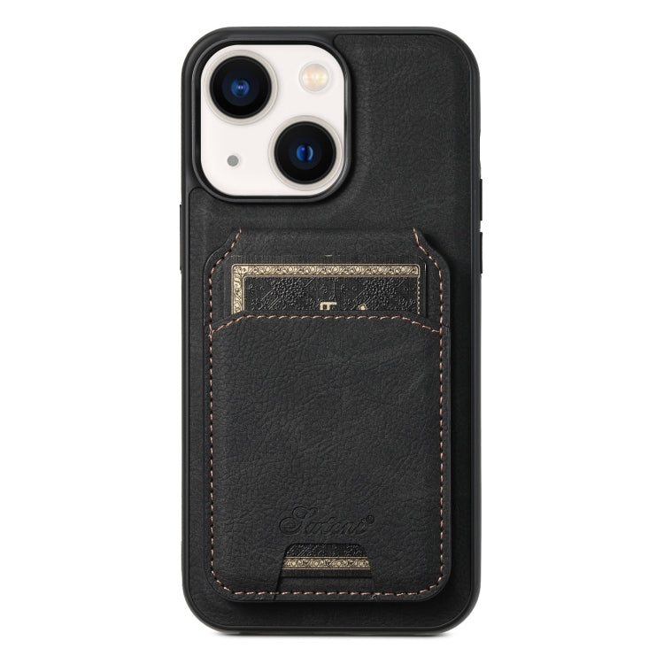 For iPhone 13 Suteni H17 Litchi Texture Leather MagSafe Detachable Wallet Phone Case(Black) - HoMEdemic™ 