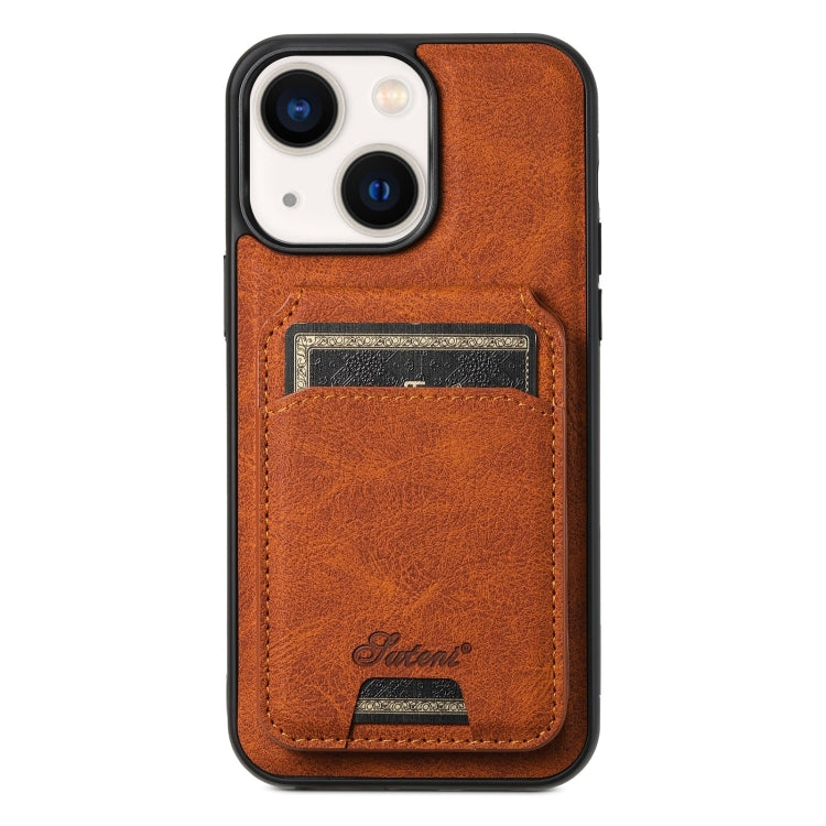 For iPhone 13 Suteni H17 Litchi Texture Leather MagSafe Detachable Wallet Phone Case(Khaki) - HoMEdemic™ 