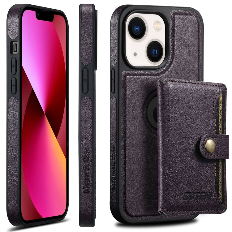 For iPhone 13 Suteni M1 Oil Wax MagSafe Detachable Horizontal Card Bag Phone Case(Purple) - HoMEdemic™ 