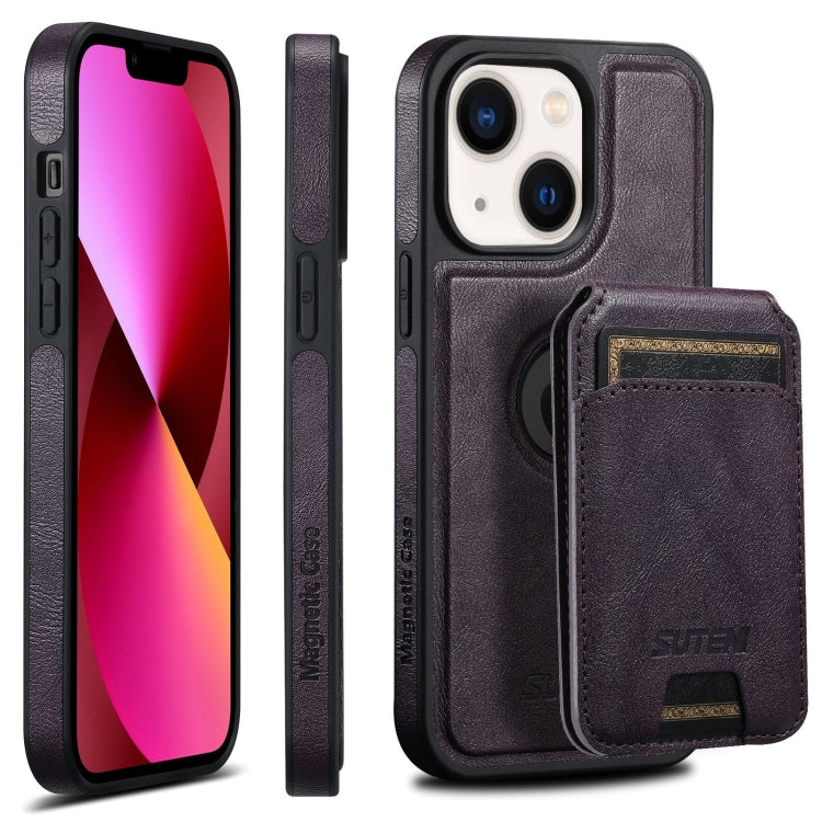 For iPhone 13 Suteni M2 Oil Wax MagSafe Horizontal Card Bag Phone Case(Purple) - HoMEdemic™ 