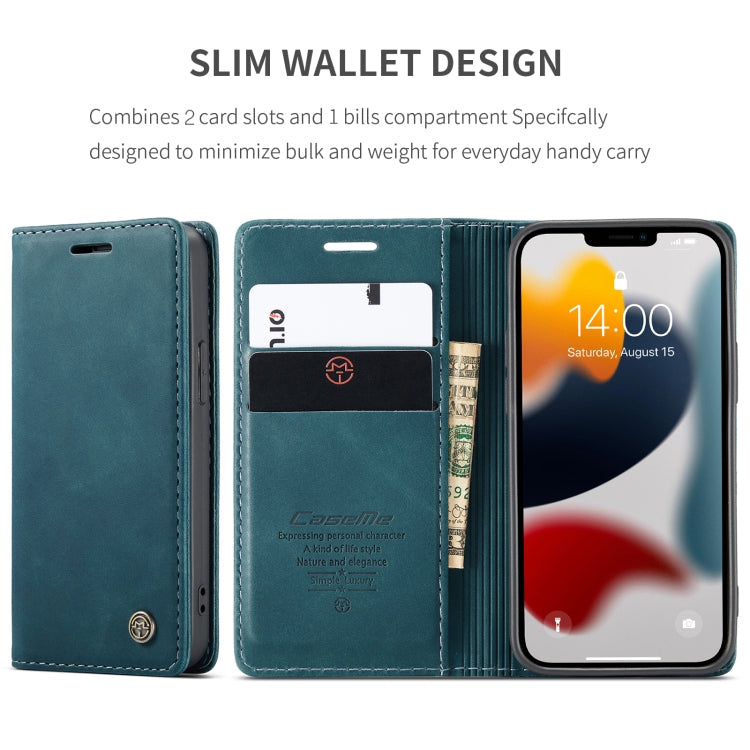 For iPhone 13 mini CaseMe-013 Multifunctional Retro Frosted Horizontal Flip Leather Case with Card Slot & Holder & Wallet (Blue) - HoMEdemic™ 