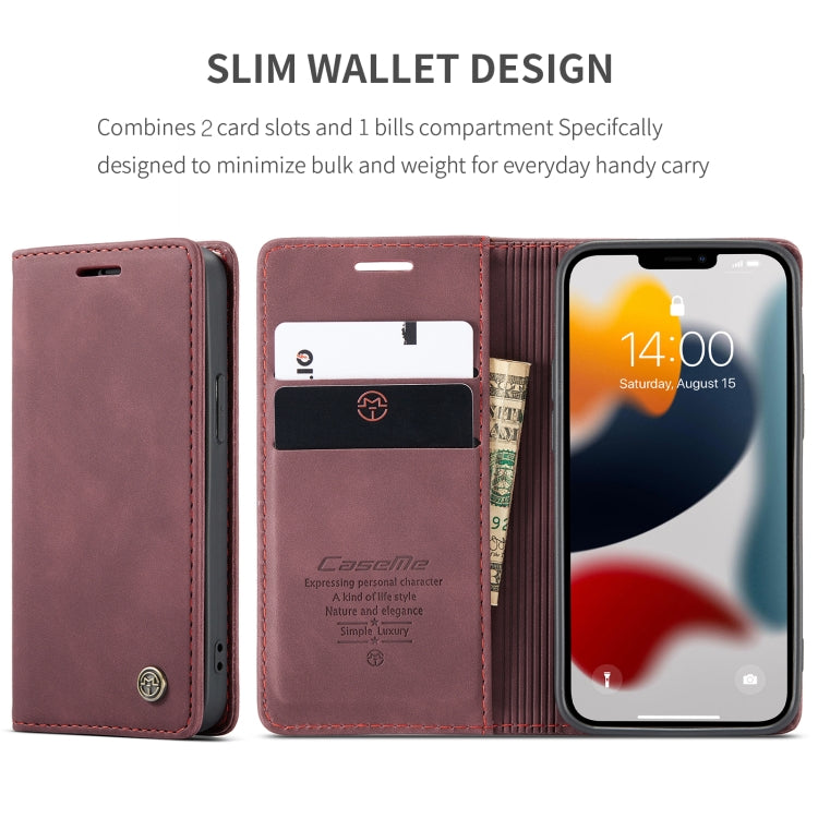 For iPhone 13 mini CaseMe-013 Multifunctional Retro Frosted Horizontal Flip Leather Case with Card Slot & Holder & Wallet (Wine Red) - HoMEdemic™ 