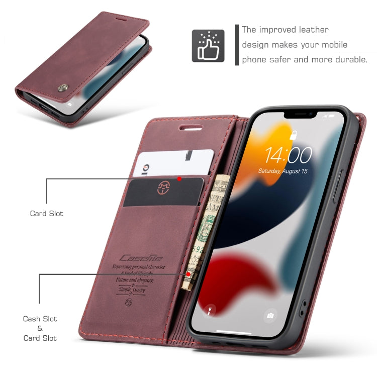 For iPhone 13 mini CaseMe-013 Multifunctional Retro Frosted Horizontal Flip Leather Case with Card Slot & Holder & Wallet (Wine Red) - HoMEdemic™ 
