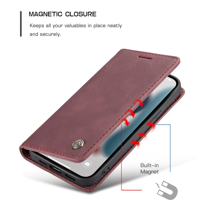 For iPhone 13 mini CaseMe-013 Multifunctional Retro Frosted Horizontal Flip Leather Case with Card Slot & Holder & Wallet (Wine Red) - HoMEdemic™ 