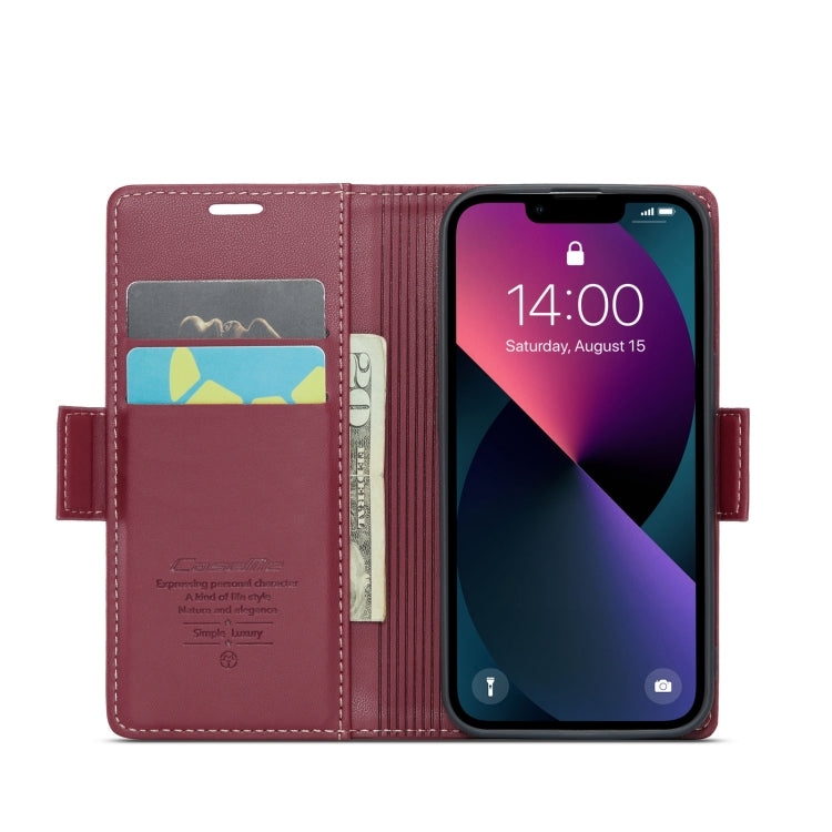 For iPhone 13 mini CaseMe 023 Butterfly Buckle Litchi Texture RFID Anti-theft Leather Phone Case(Wine Red) - HoMEdemic™ 
