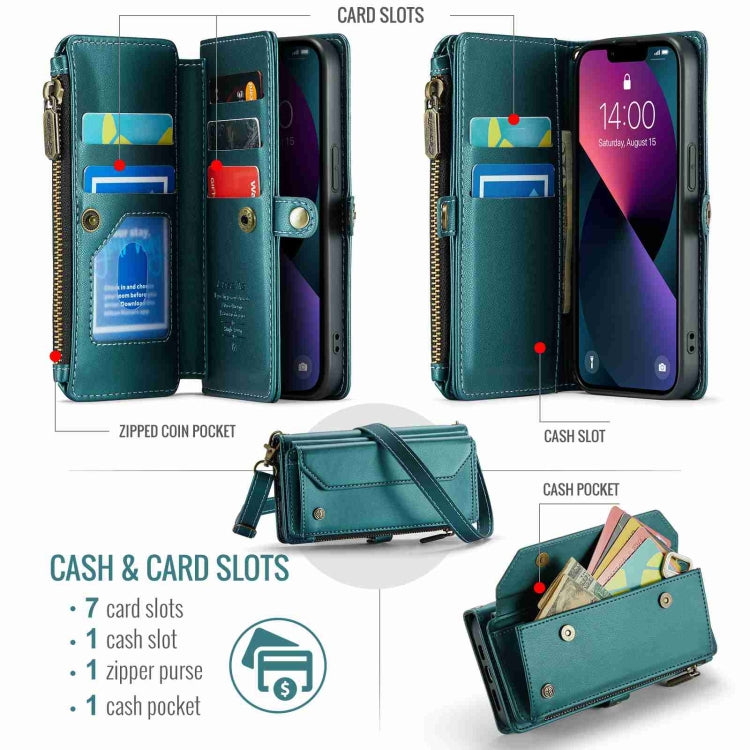 For iPhone 13 mini CaseMe C36 Card Slots Zipper Wallet RFID Anti-theft Leather Phone Case(Blue-green) - HoMEdemic™ 