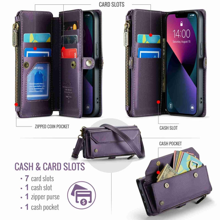 For iPhone 13 mini CaseMe C36 Card Slots Zipper Wallet RFID Anti-theft Leather Phone Case(Purple) - HoMEdemic™ 