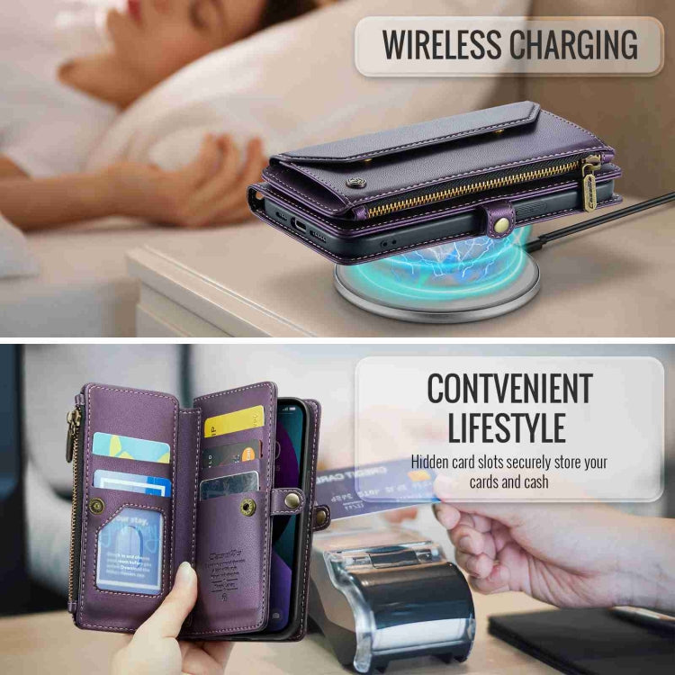 For iPhone 13 mini CaseMe C36 Card Slots Zipper Wallet RFID Anti-theft Leather Phone Case(Purple) - HoMEdemic™ 