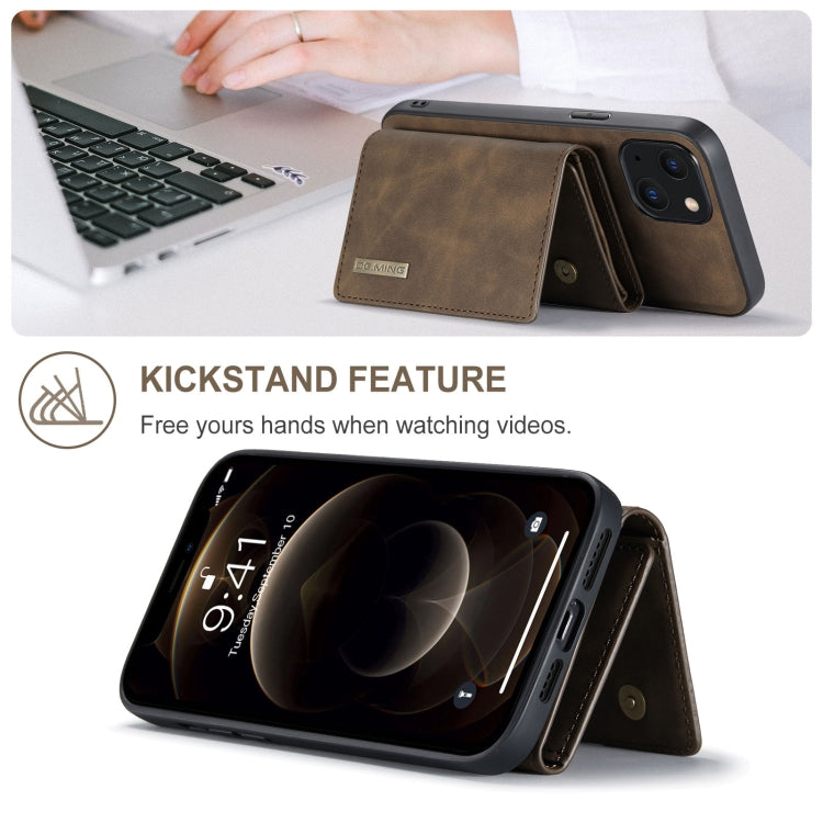 For iPhone 13 mini DG.MING M1 Series 3-Fold Multi Card Wallet Shockproof Case with Holder Function (Coffee) - HoMEdemic™ 