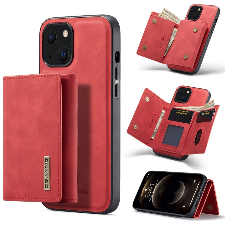 For iPhone 13 mini DG.MING M1 Series 3-Fold Multi Card Wallet Shockproof Case with Holder Function (Red) - HoMEdemic™ 