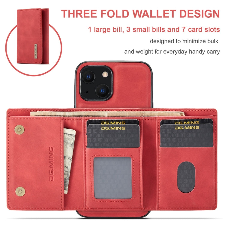 For iPhone 13 mini DG.MING M1 Series 3-Fold Multi Card Wallet Shockproof Case with Holder Function (Red) - HoMEdemic™ 