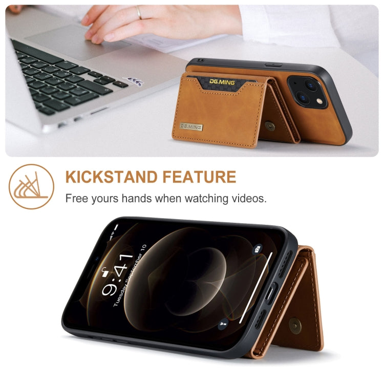 For iPhone 13 mini DG.MING M2 Series 3-Fold Card Bag Shockproof Case with Wallet & Holder Function (Brown) - HoMEdemic™ 