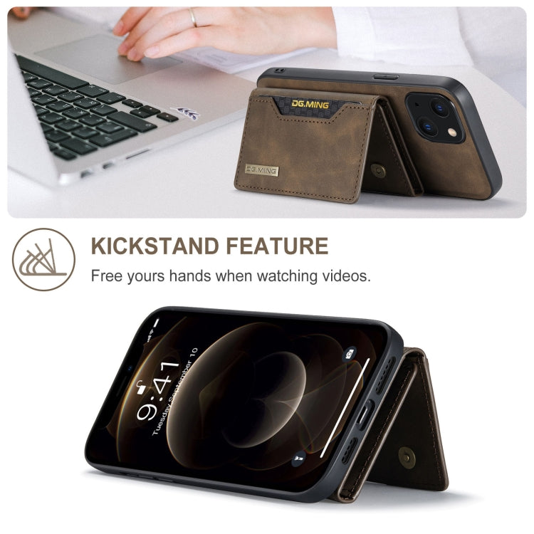 For iPhone 13 mini DG.MING M2 Series 3-Fold Card Bag Shockproof Case with Wallet & Holder Function (Coffee) - HoMEdemic™ 