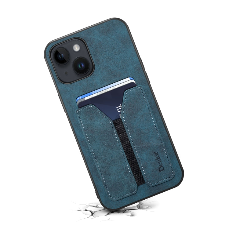 For iPhone 13 mini Denior DV Elastic Card PU Back Cover Phone Case(Blue) - HoMEdemic™ 