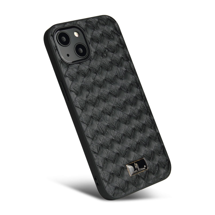 For iPhone 13 mini Fierre Shann Leather Texture Phone Back Cover Case (Woven Black) - HoMEdemic™ 