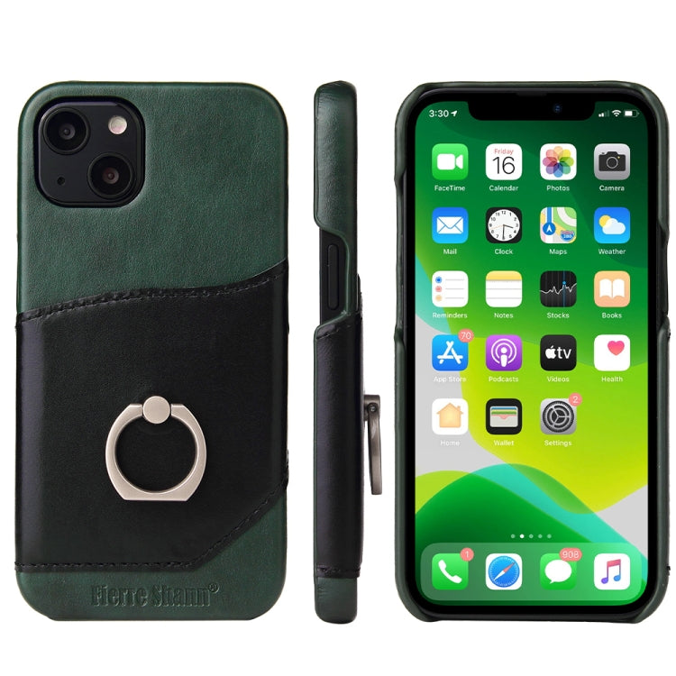 For iPhone 13 mini Fierre Shann Oil Wax Texture Genuine Leather Back Cover Case with 360 Degree Rotation Holder & Card Slot (Black) - HoMEdemic™ 