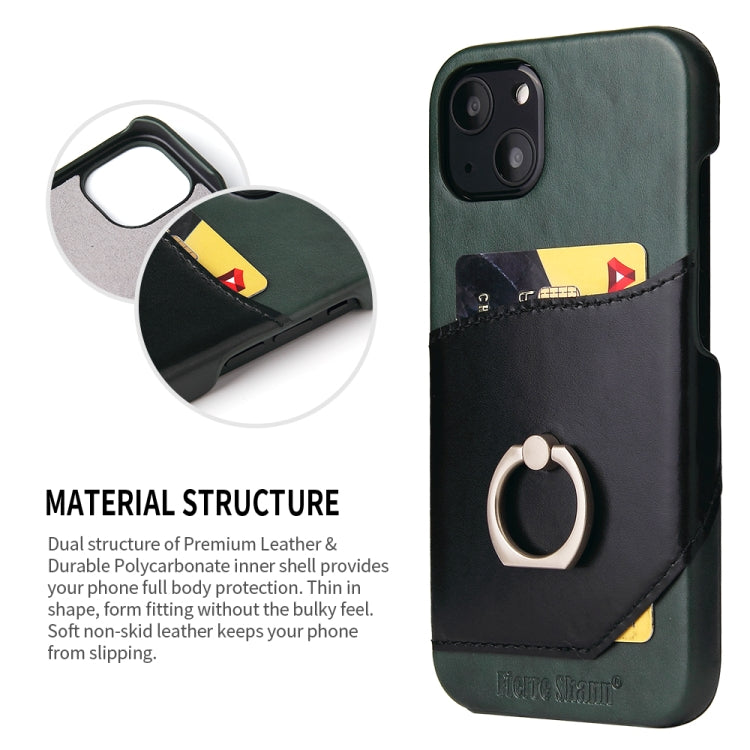 For iPhone 13 mini Fierre Shann Oil Wax Texture Genuine Leather Back Cover Case with 360 Degree Rotation Holder & Card Slot (Black) - HoMEdemic™ 