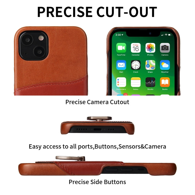 For iPhone 13 mini Fierre Shann Oil Wax Texture Genuine Leather Back Cover Case with 360 Degree Rotation Holder & Card Slot (Brown) - HoMEdemic™ 