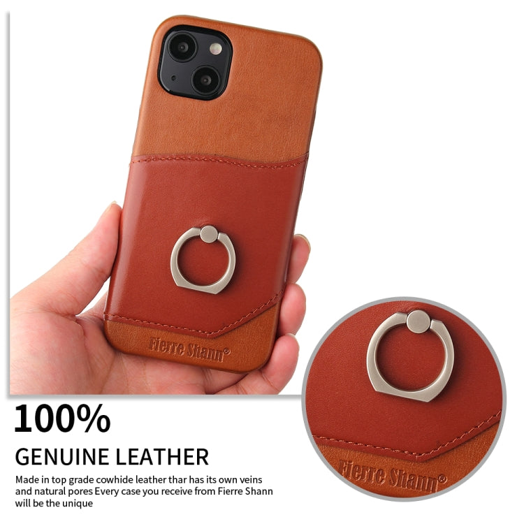 For iPhone 13 mini Fierre Shann Oil Wax Texture Genuine Leather Back Cover Case with 360 Degree Rotation Holder & Card Slot (Brown) - HoMEdemic™ 