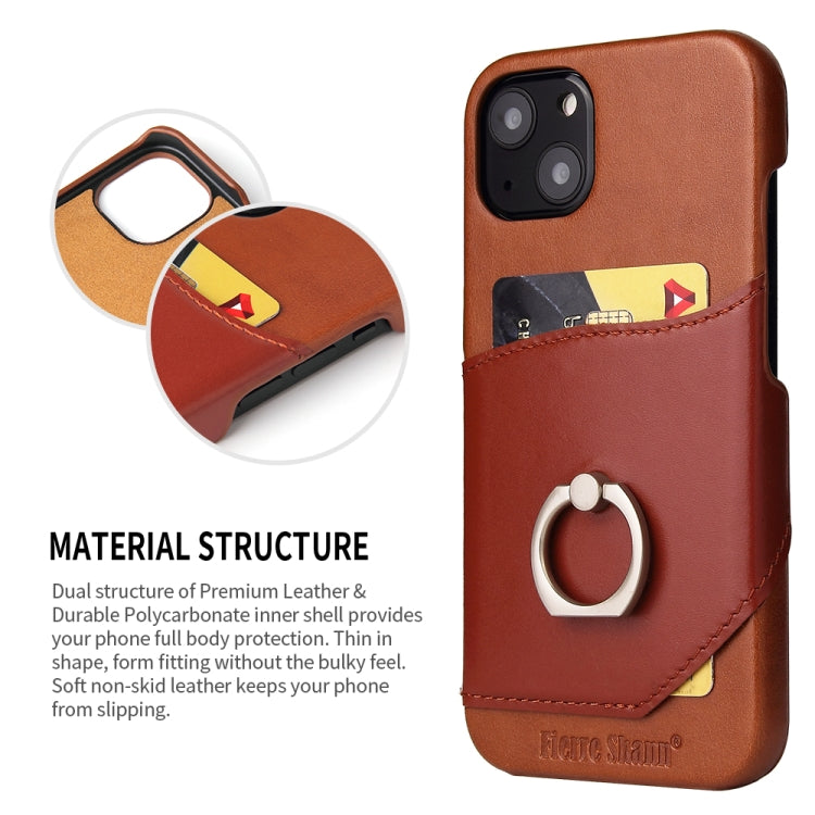 For iPhone 13 mini Fierre Shann Oil Wax Texture Genuine Leather Back Cover Case with 360 Degree Rotation Holder & Card Slot (Brown) - HoMEdemic™ 