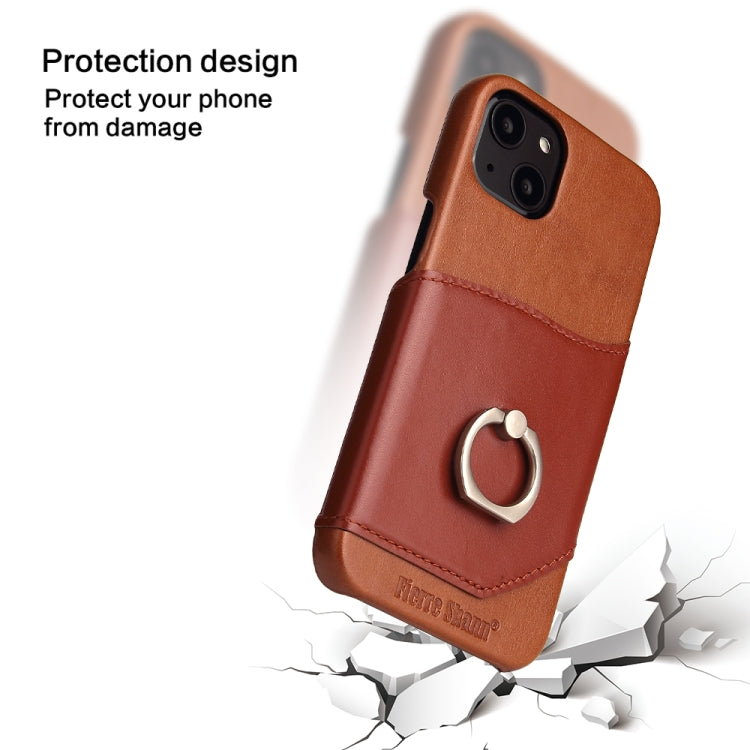 For iPhone 13 mini Fierre Shann Oil Wax Texture Genuine Leather Back Cover Case with 360 Degree Rotation Holder & Card Slot (Brown) - HoMEdemic™ 