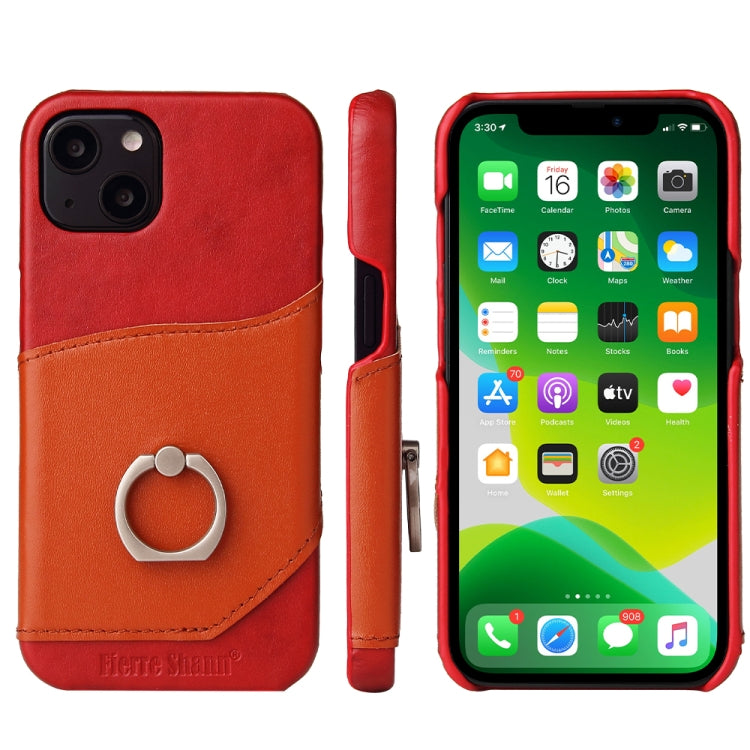 For iPhone 13 mini Fierre Shann Oil Wax Texture Genuine Leather Back Cover Case with 360 Degree Rotation Holder & Card Slot (Red) - HoMEdemic™ 