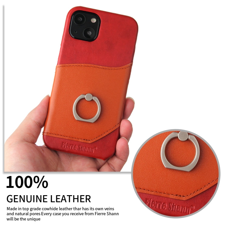 For iPhone 13 mini Fierre Shann Oil Wax Texture Genuine Leather Back Cover Case with 360 Degree Rotation Holder & Card Slot (Red) - HoMEdemic™ 