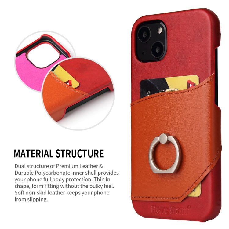 For iPhone 13 mini Fierre Shann Oil Wax Texture Genuine Leather Back Cover Case with 360 Degree Rotation Holder & Card Slot (Red) - HoMEdemic™ 