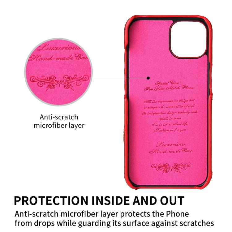 For iPhone 13 mini Fierre Shann Oil Wax Texture Genuine Leather Back Cover Case with 360 Degree Rotation Holder & Card Slot (Red) - HoMEdemic™ 